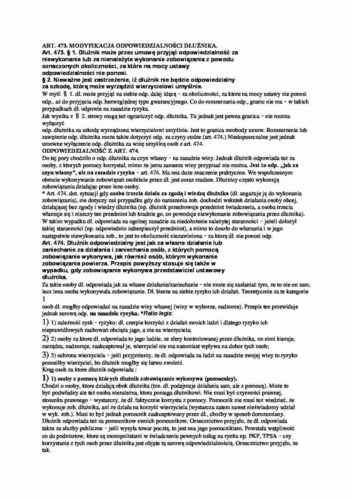 Modyfikacja odpowiedzialności dłużnika - wykład - strona 1