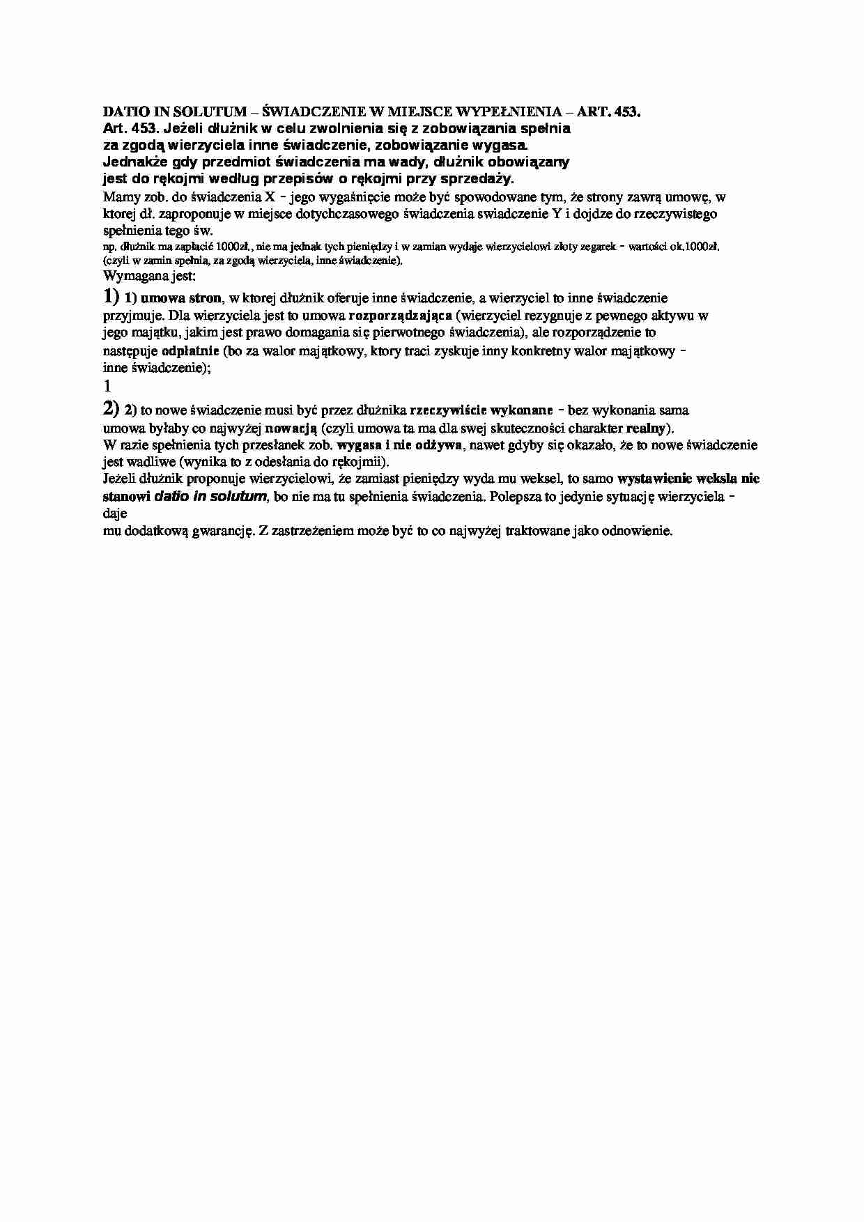 Świadczenie w miejsce wypełnienia - wykład - strona 1