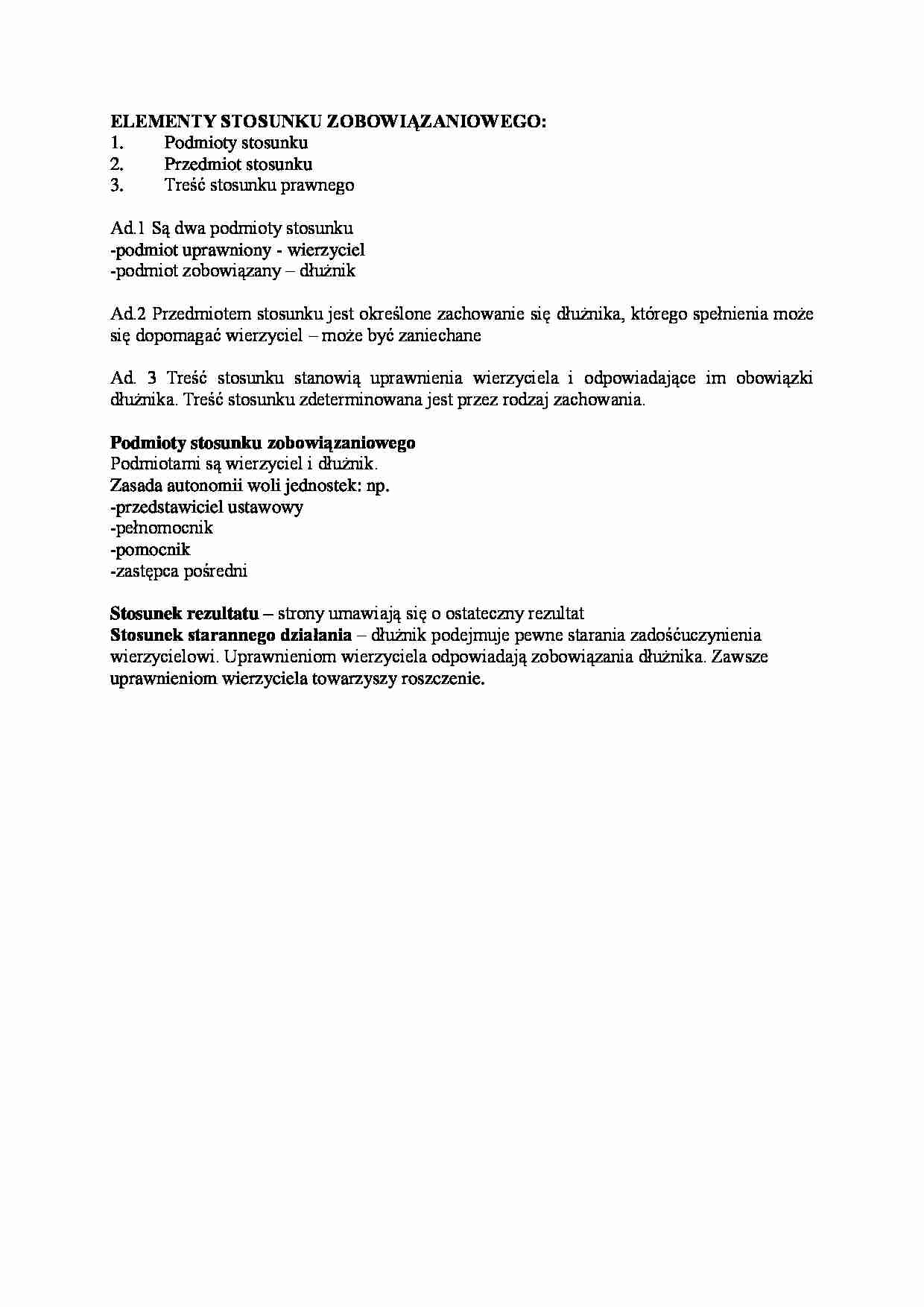 Wykład - elementy stosunku zobowiązaniowego - strona 1