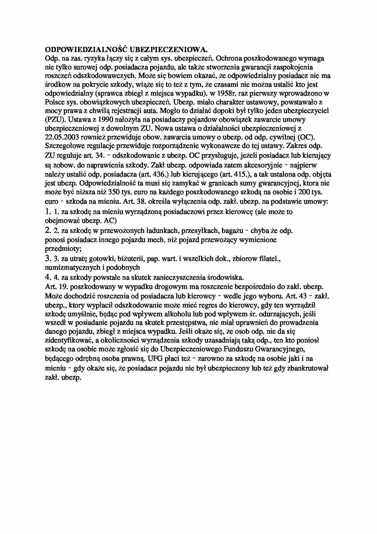 Odpowiedzialność ubezpieczeniowa - wykład - strona 1