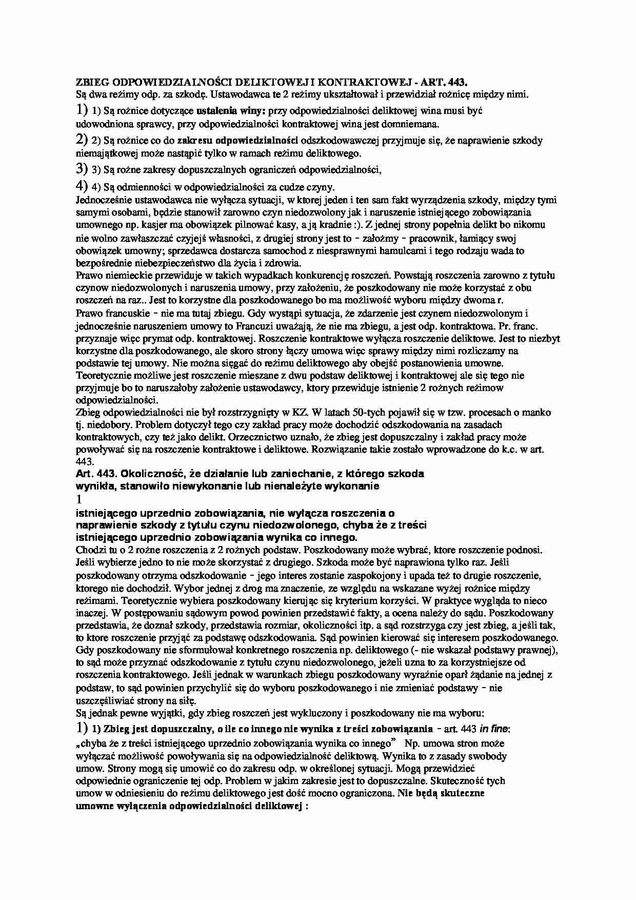 Zbieg okoliczności deliktowej i kontraktowej - wykład - strona 1