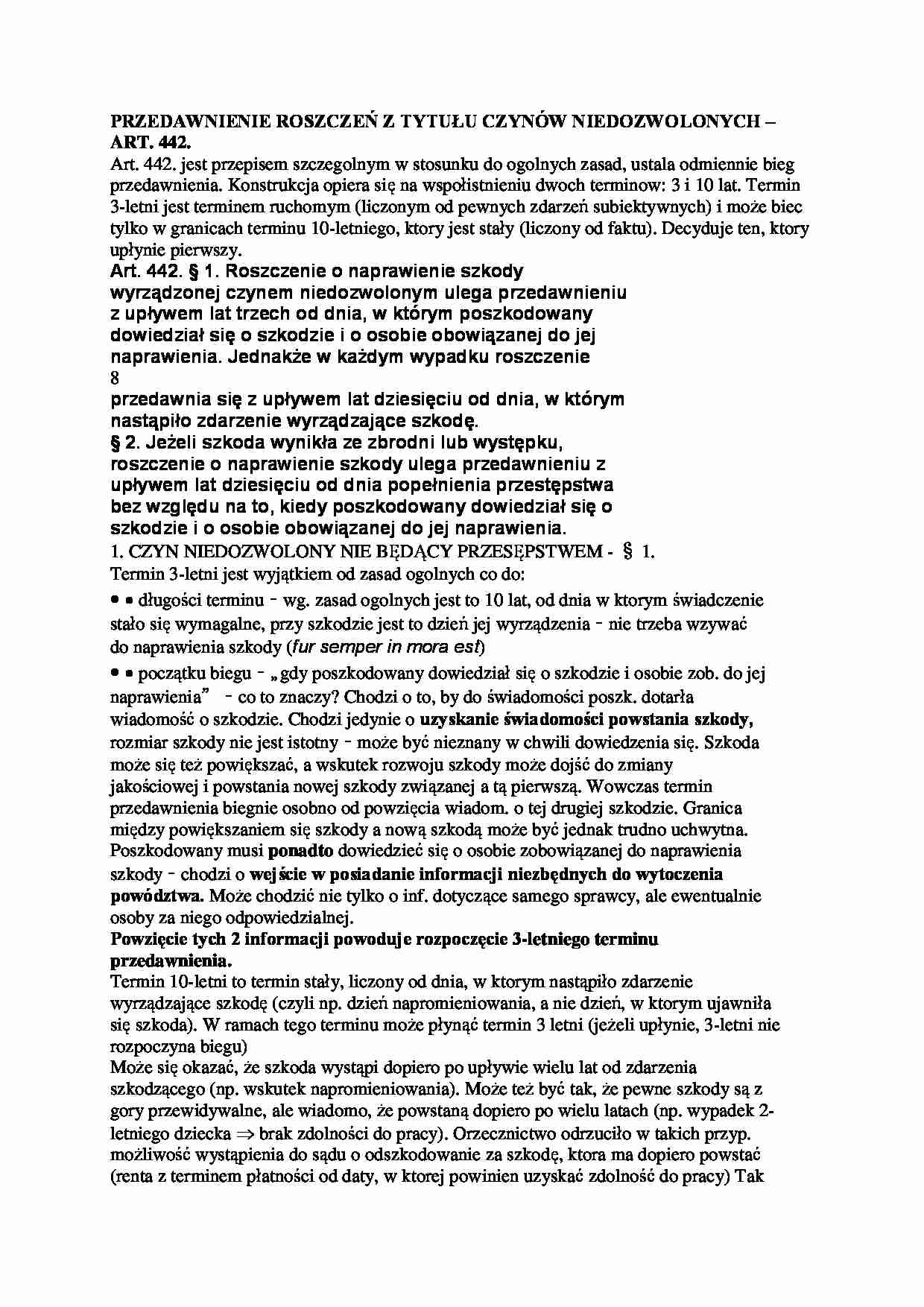 Przedawnienie roszczeń z tytułu czynów niedozwolonych - wykład - strona 1