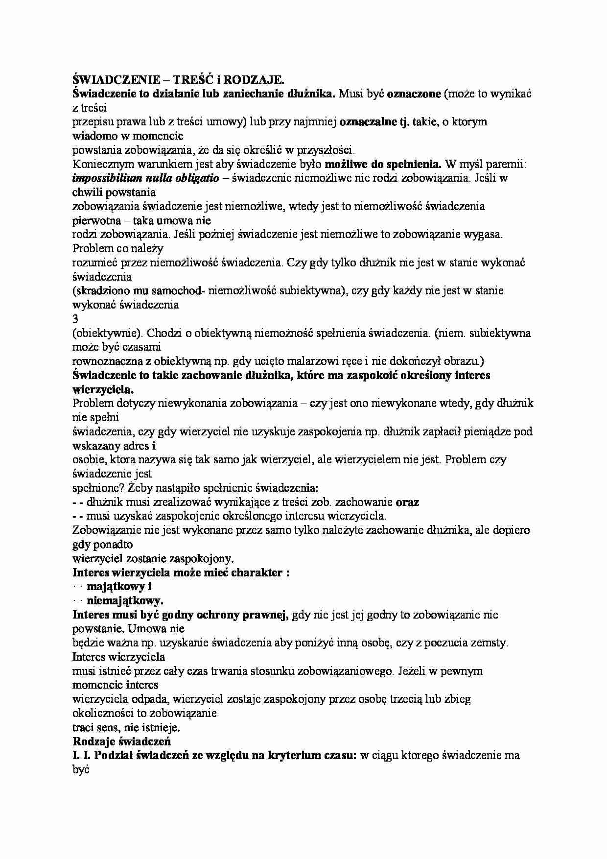 Wykład - rodzaje świadczeń - strona 1