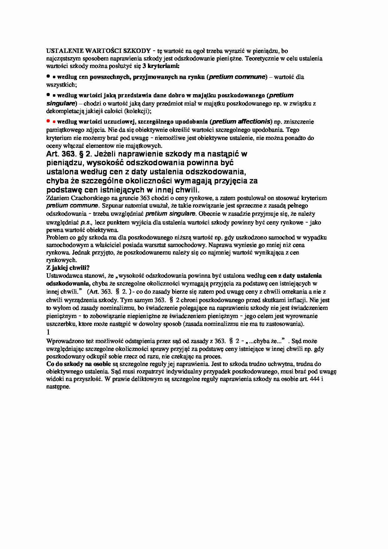 Wykład - ustalenie wartości szkody  - strona 1