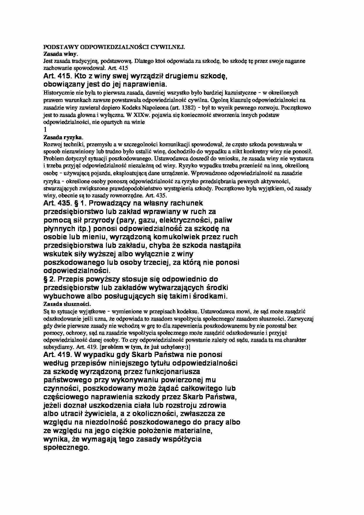 Wykład - podstawy odpowiedzialności cywilnej - strona 1