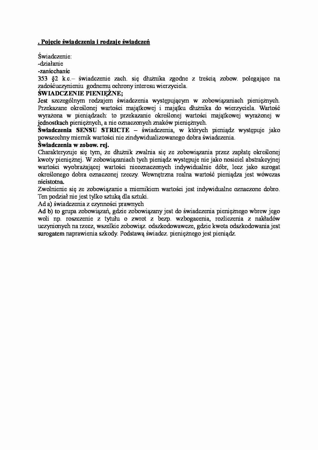 Pojęcie świadczenia - wykład - strona 1