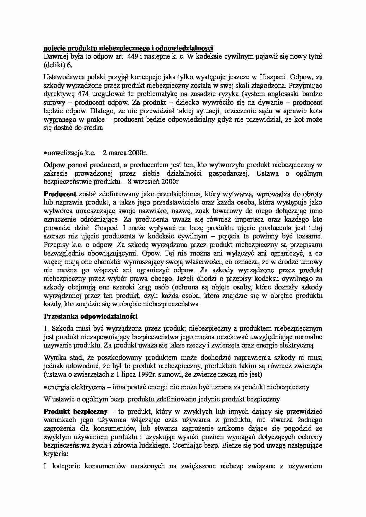 Wykład - pojęcie produktu niebezpiecznego i odpowiedzialności - strona 1