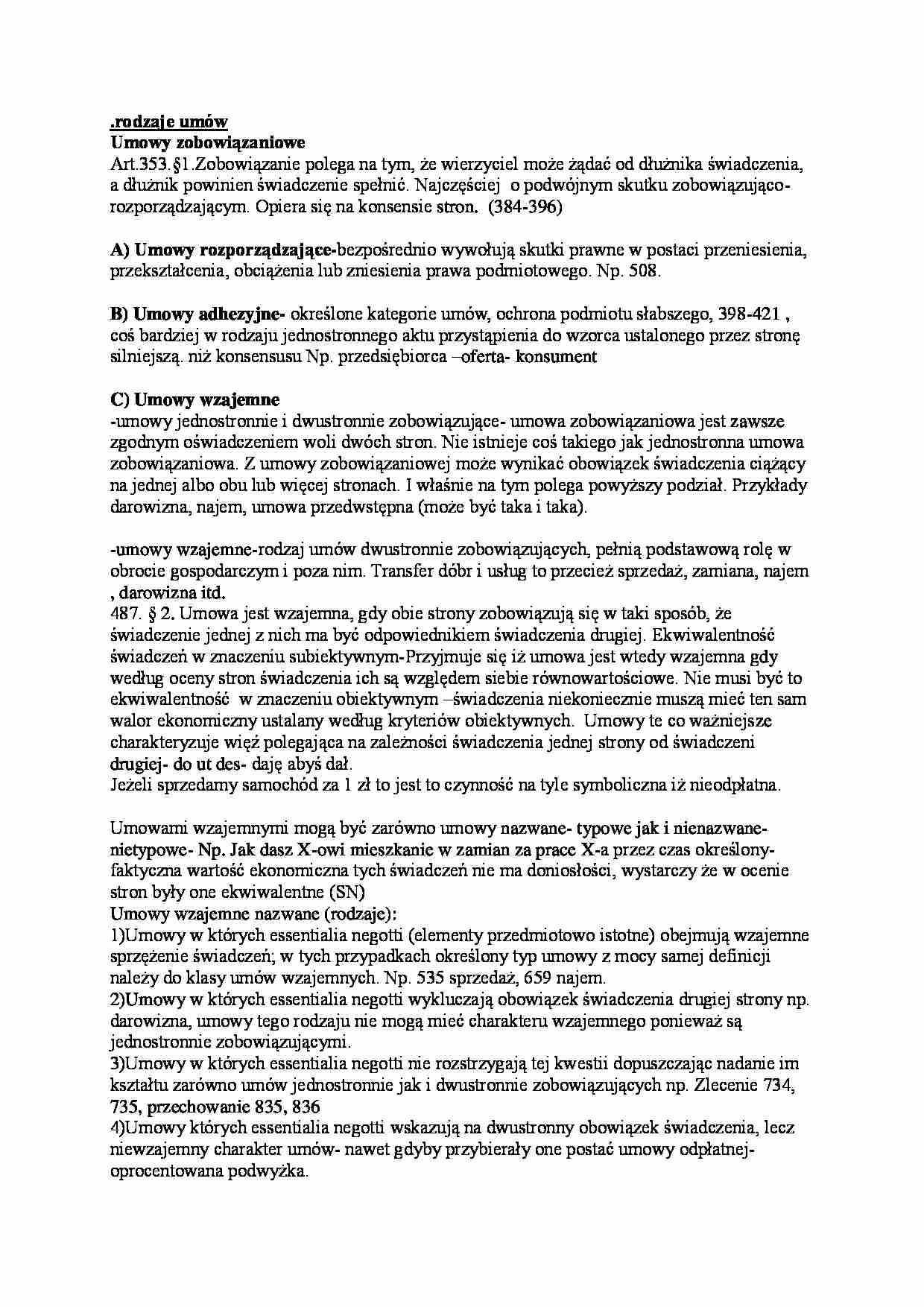 Wykład - rodzaje umów - strona 1