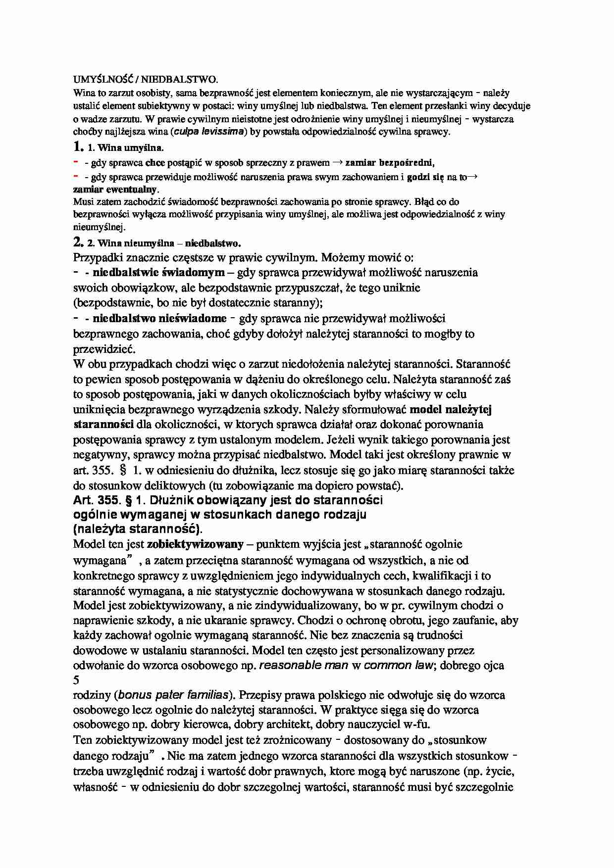 Wykład - umyślność, niedbalstwo - strona 1