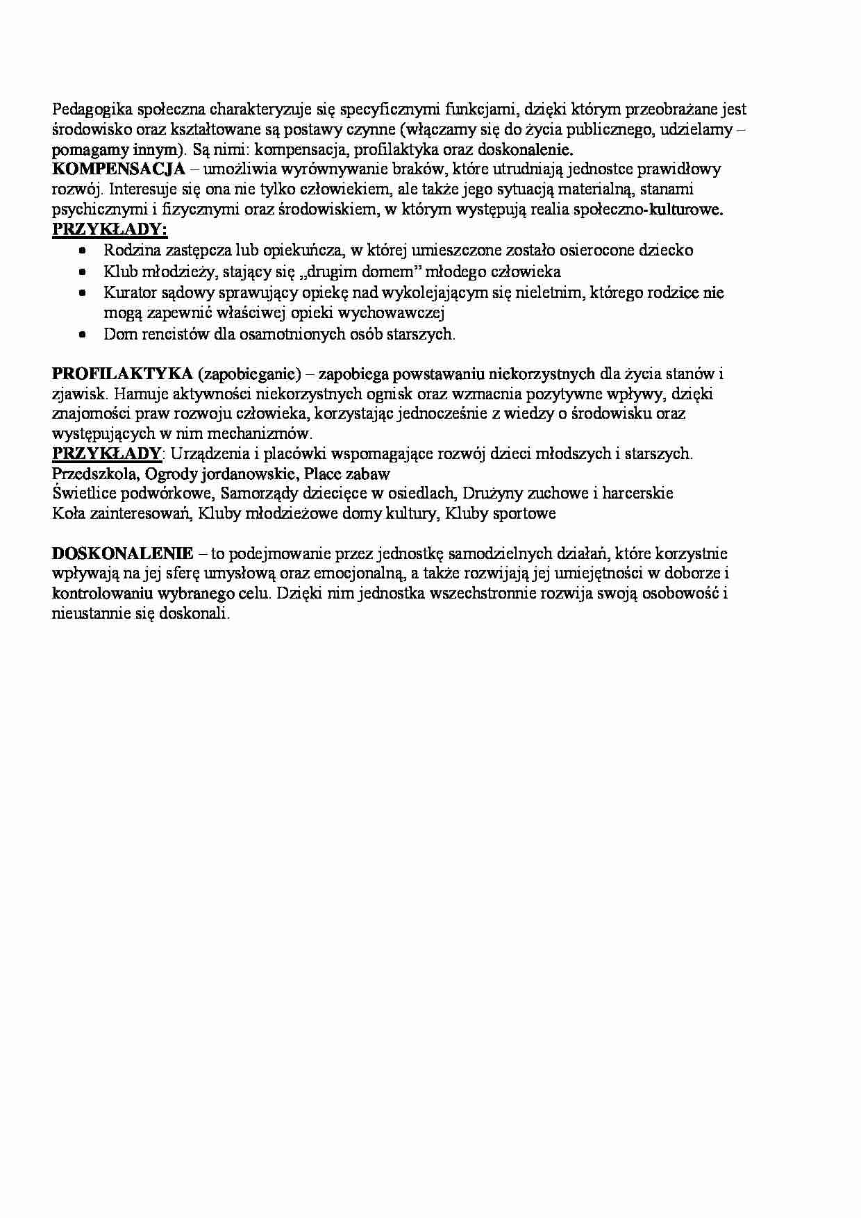 Funkcje pedagogiki społecznej-opracowanie - strona 1