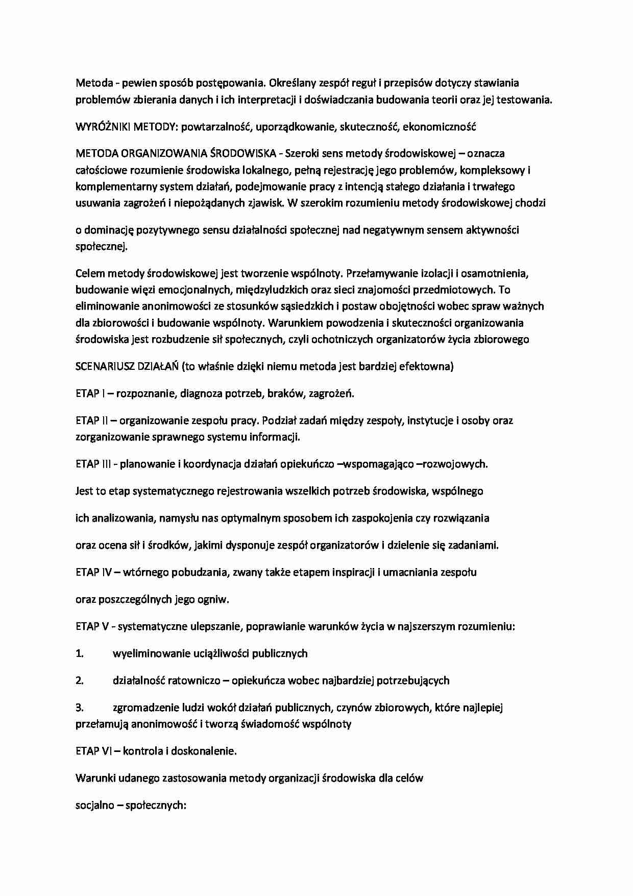 Metoda organizowania środowiska-opracowanie - strona 1