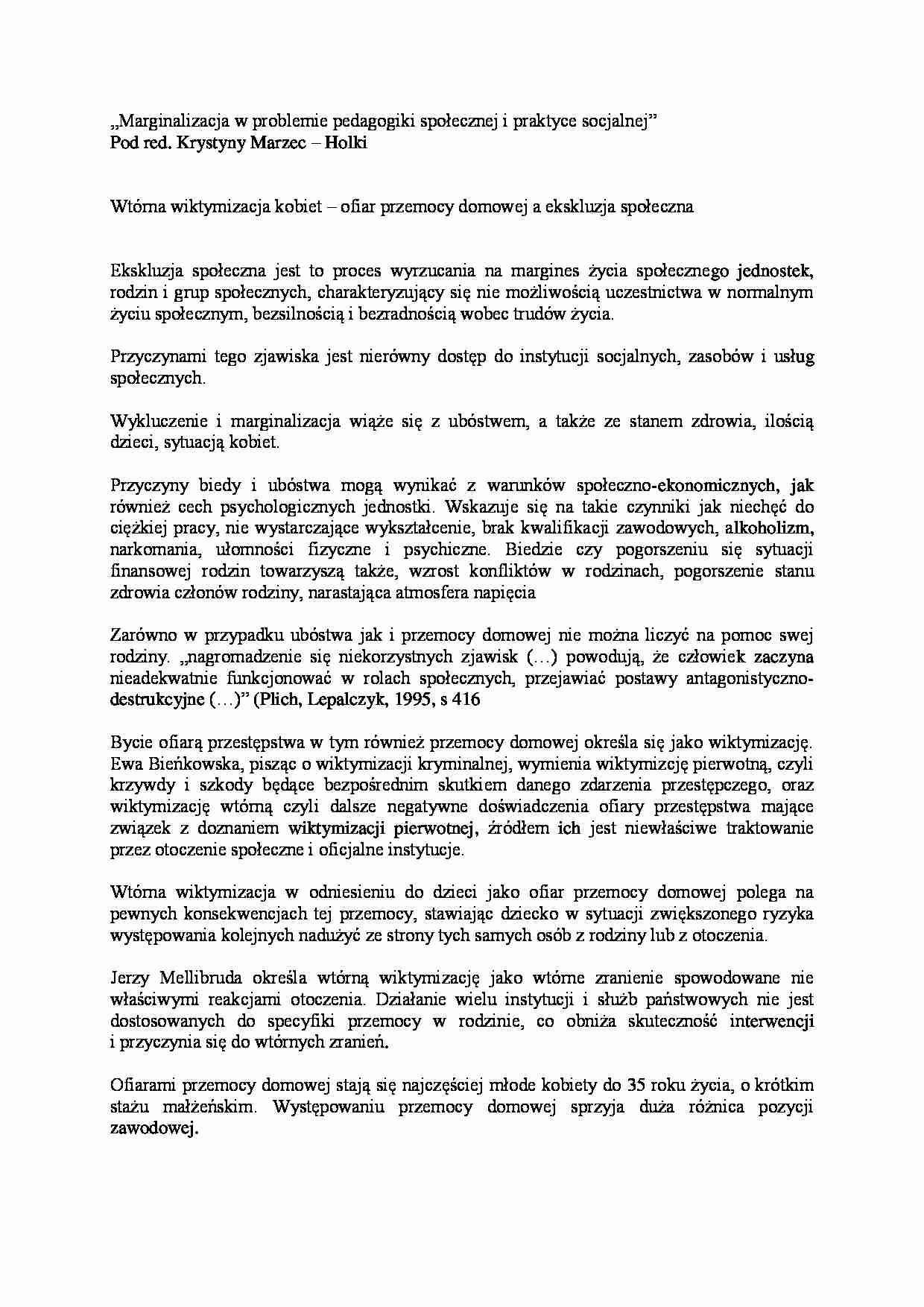 Wtórna wiktymizacja kobiet-opracowanie - strona 1