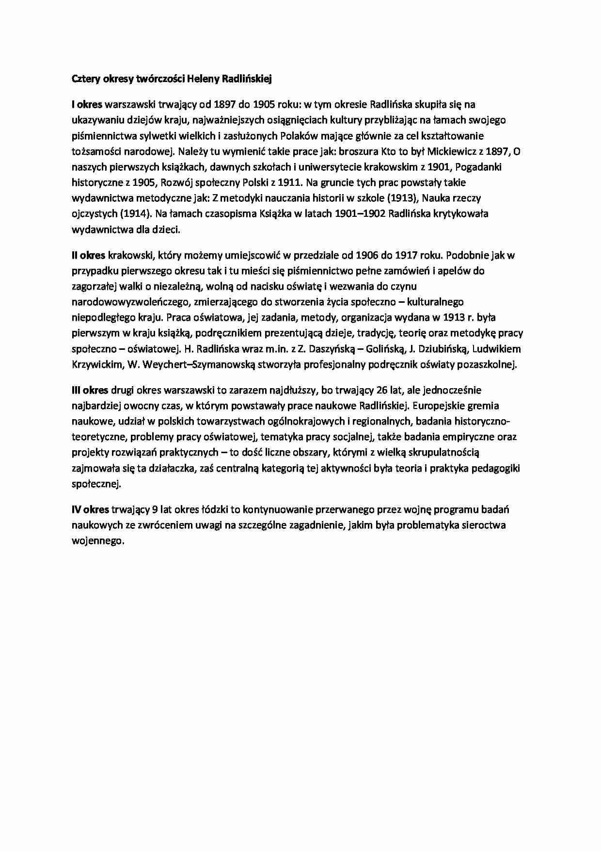 Okresy twórczości Heleny Radlińskiej-opracowanie - strona 1
