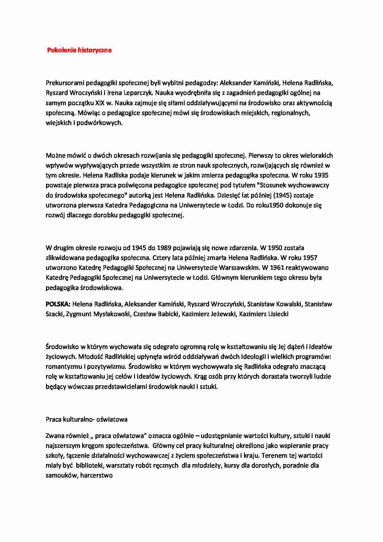 Helena Radlińska - Pokolenie historyczne - strona 1