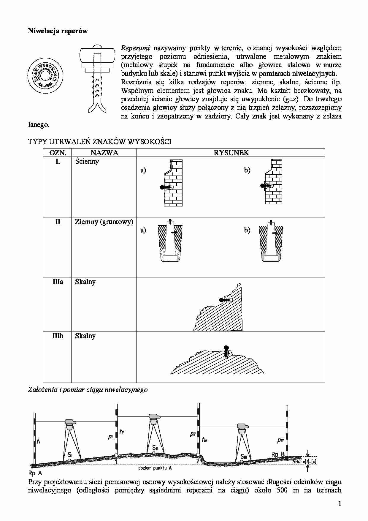 Niwelacja reperów- opracowanie - strona 1