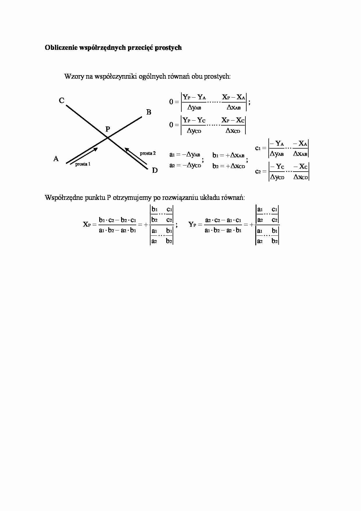 Obliczenie współrzędnych przecięć prostych- wzory - strona 1