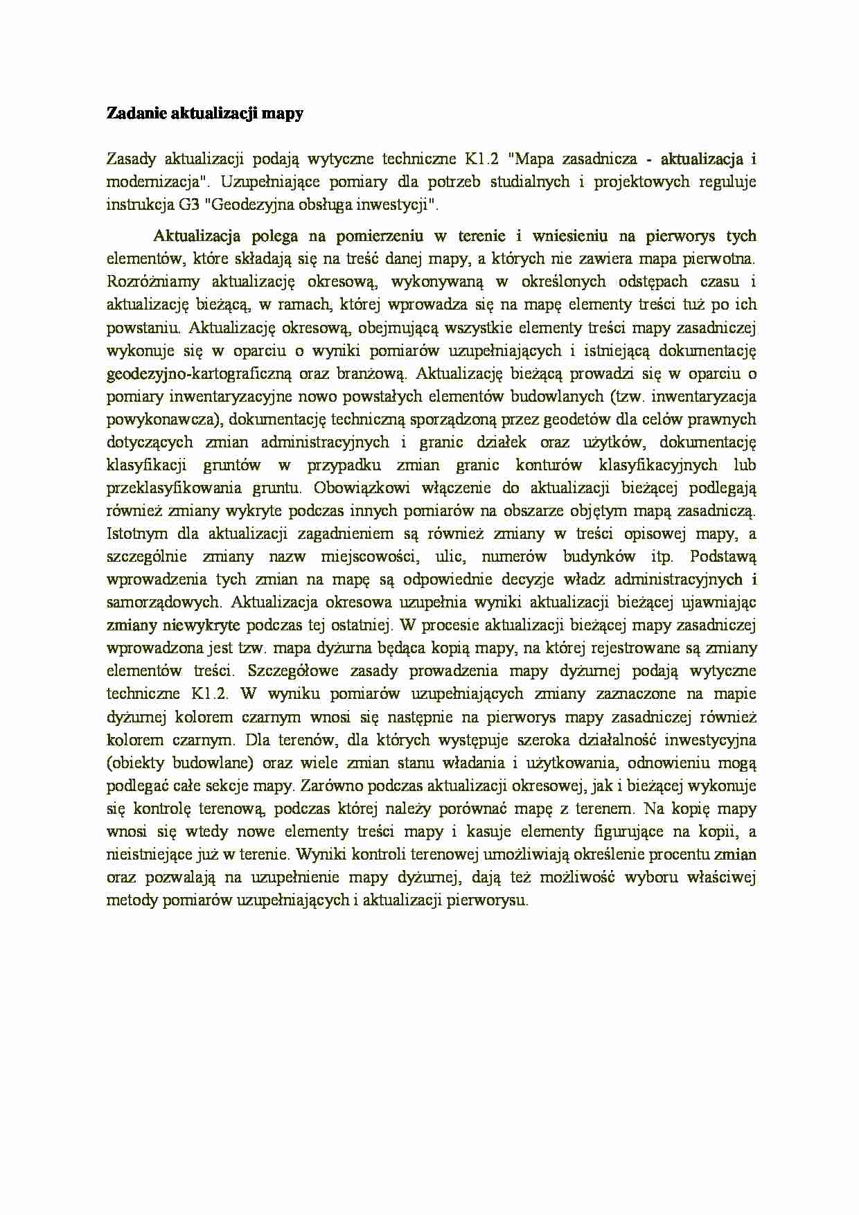 Zadanie aktualizacji mapy- opracowanie - strona 1