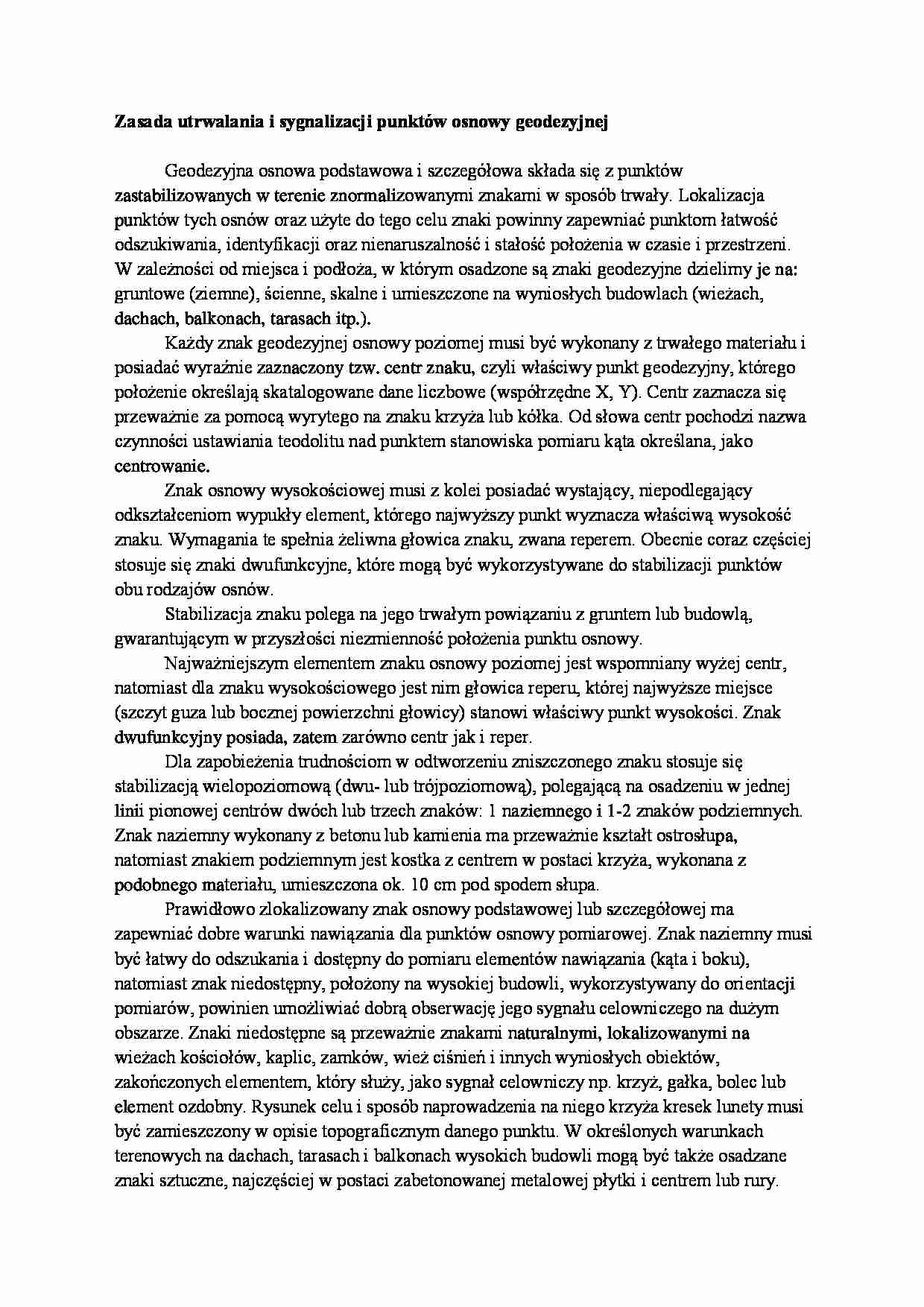 Zasada utrwalania i sygnalizacji punktów osnowy geodezyjnej - strona 1