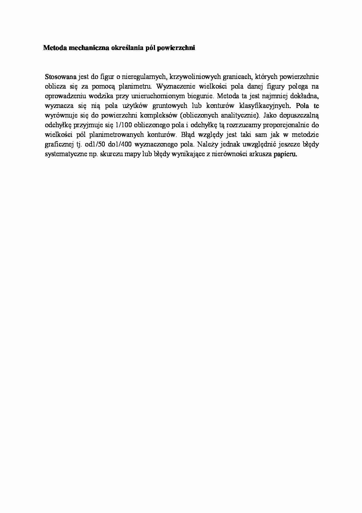Metoda mechaniczna określania pól powierzchni- opracowanie definicji  - strona 1