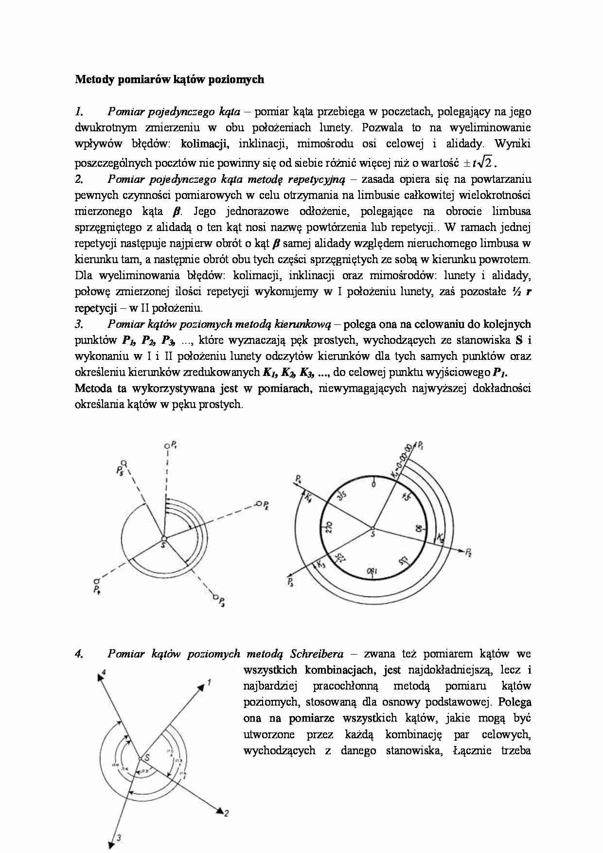 Metody pomiarów kątów poziomych- opracowanie - strona 1