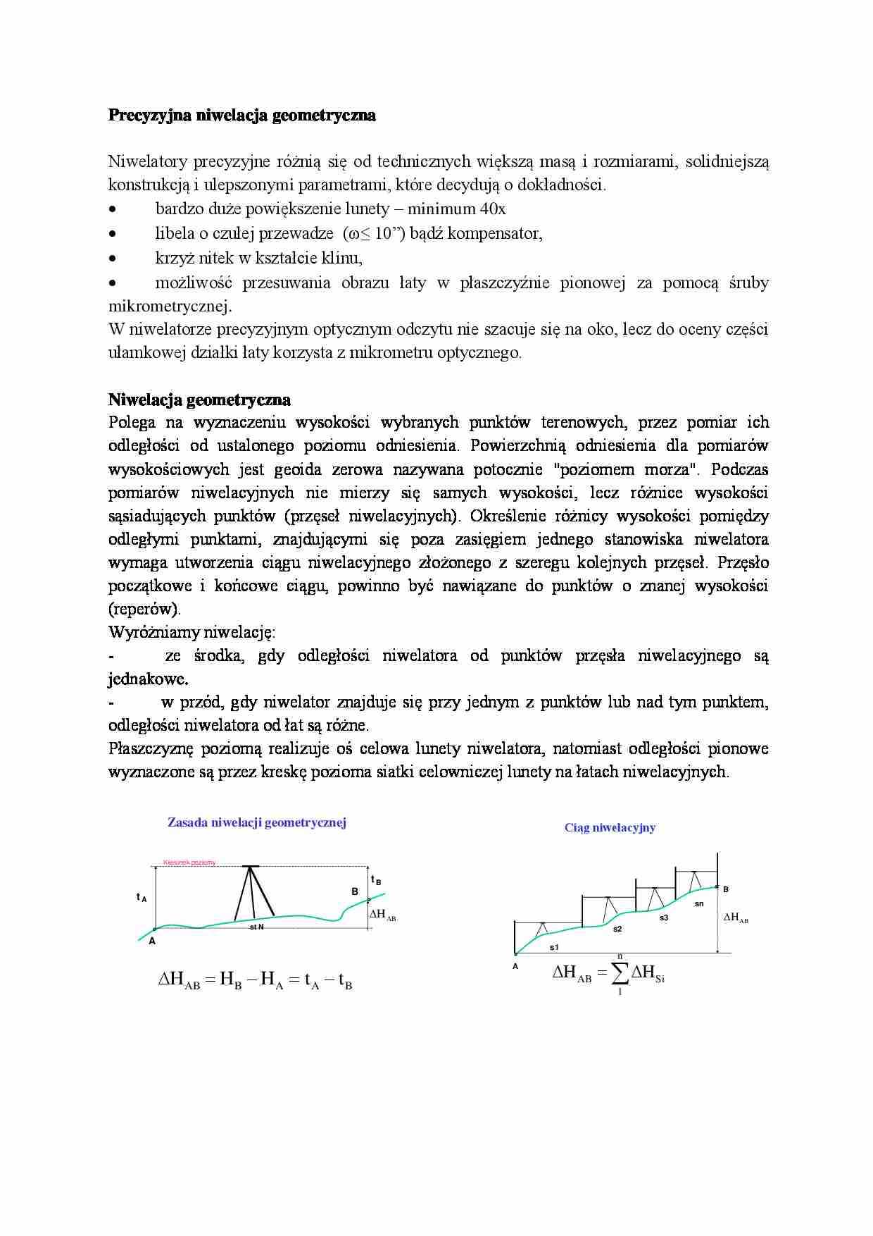 Precyzyjna niwelacja geometryczna- opracowanie - strona 1