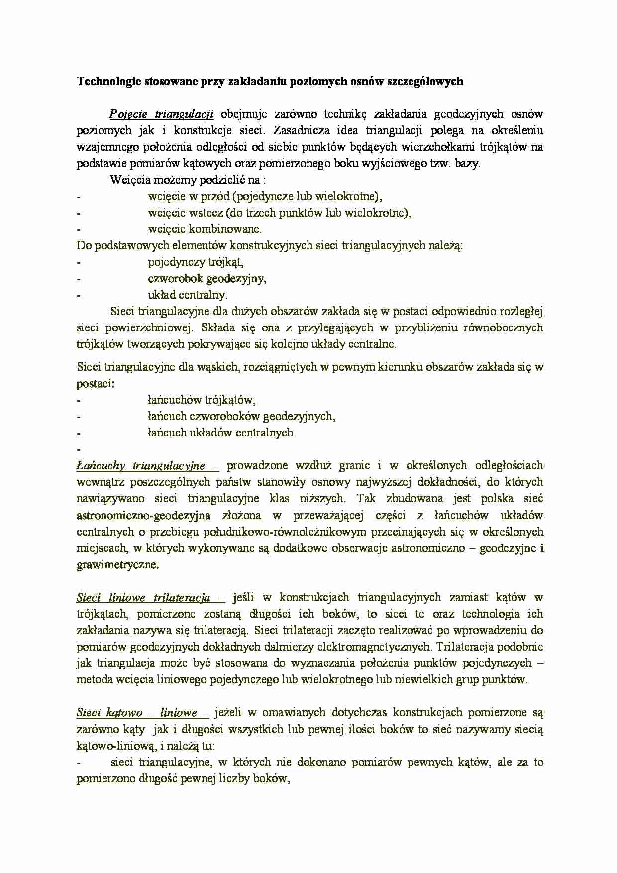 Technologie stosowane przy zakładaniu poziomych osnów szczegółowych - strona 1