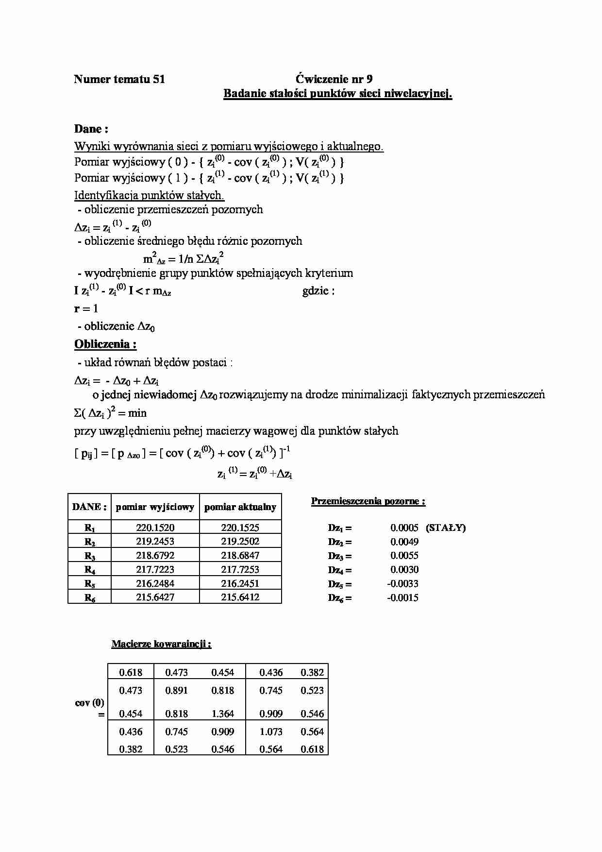 Badanie stałości punktów sieci niwelacyjnej- sprawozdanie - strona 1