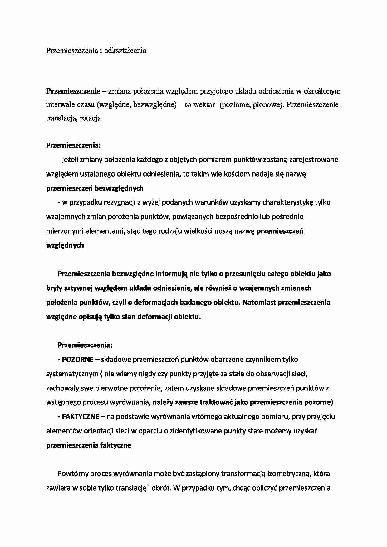 Przemieszczenia i odkształcenia- opracowanie - strona 1