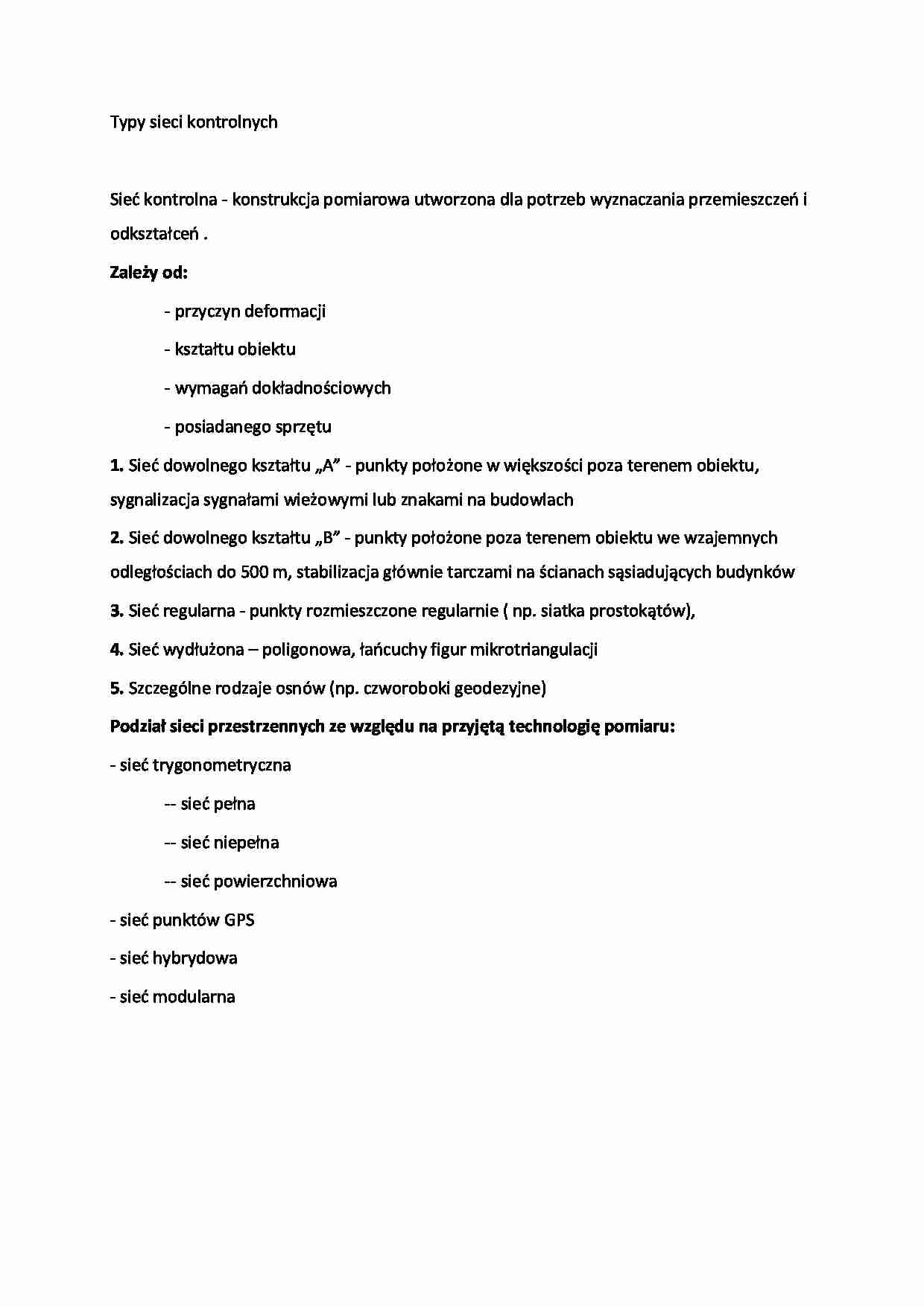 Typy sieci kontrolnych- opracowanie - strona 1