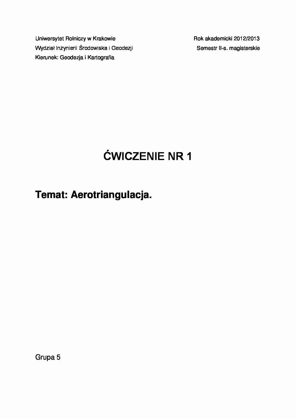 Aerotriangulacja - sprawozdanie - strona 1