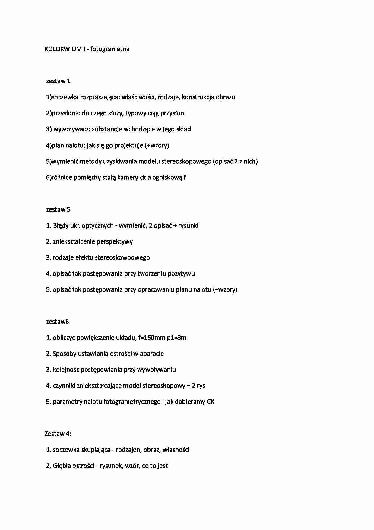 Fotogrametria cyfrowa- pytania z kolokwium - strona 1