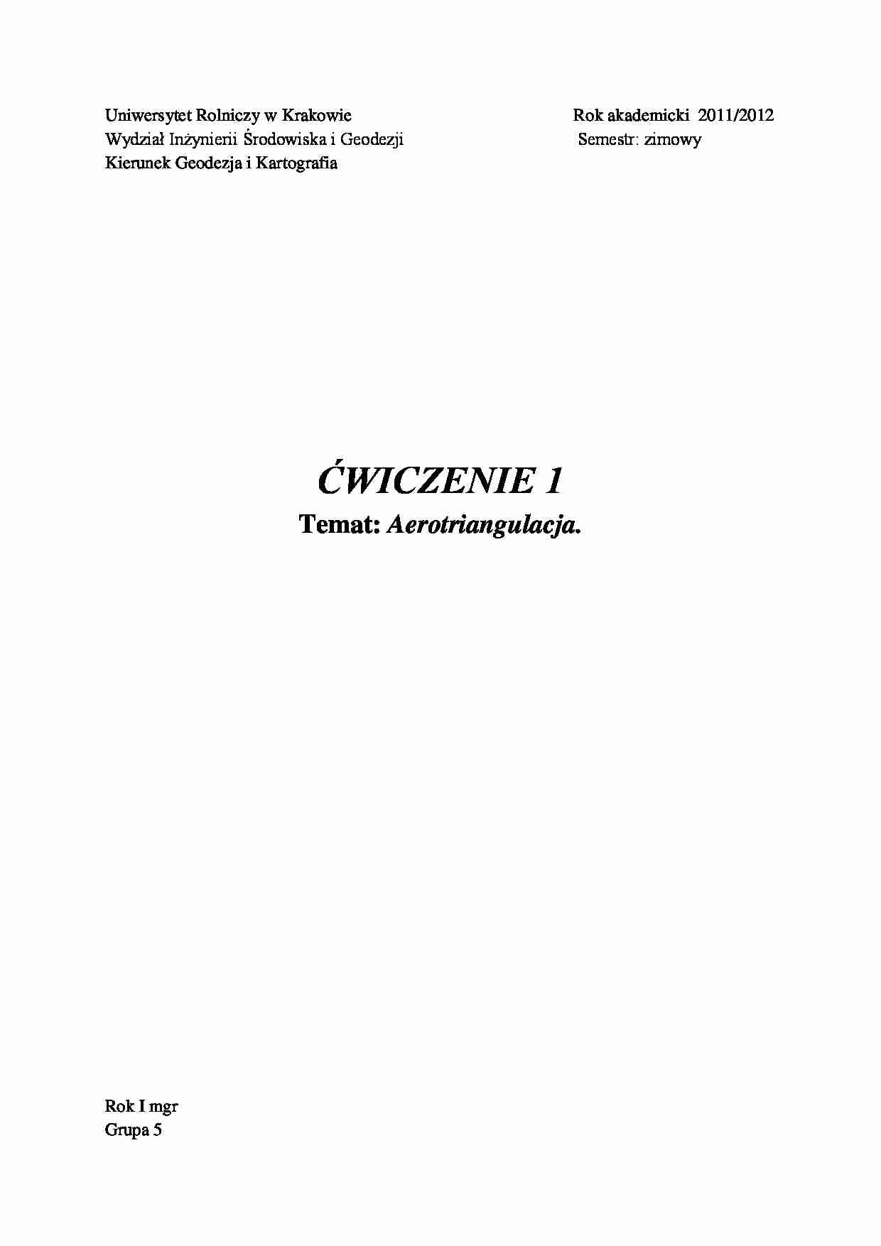 Aerotriangulacja - omówienie sprawozdania - strona 1