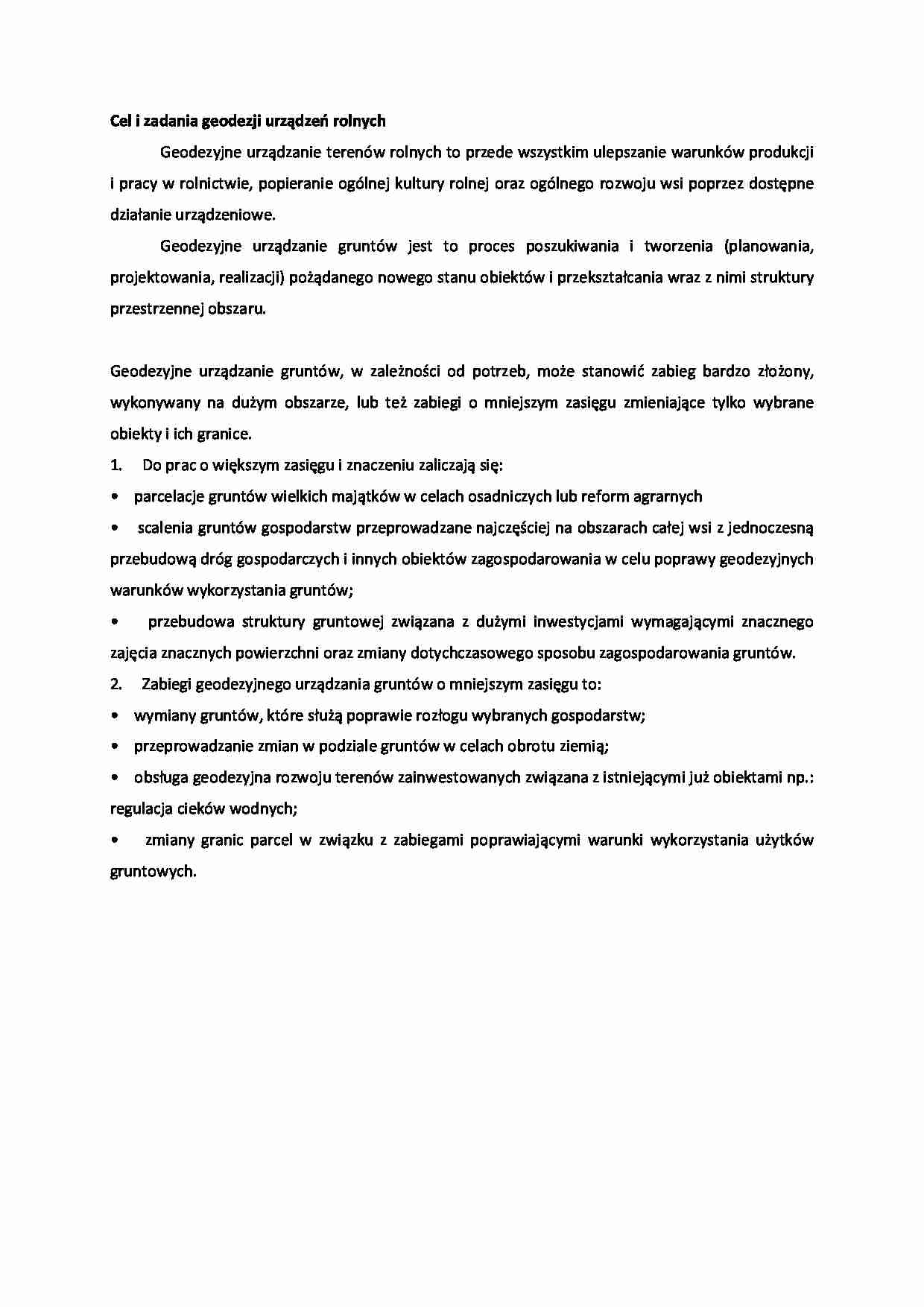 Cel i zadania geodezji urządzeń rolnych- opracowanie - strona 1