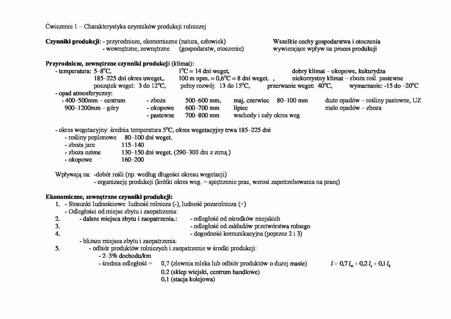Charakterystyka czynników produkcji rolniczej- ćwiczenie 1 - strona 1