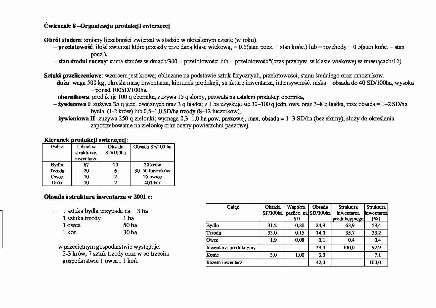 Organizacja produkcji zwierzęcej- ćwiczenie 8 - strona 1
