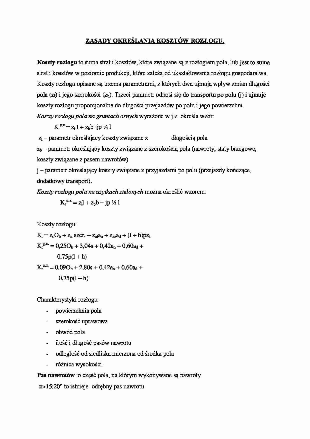 Zasady określania kosztów rozłogu- opracowanie - strona 1