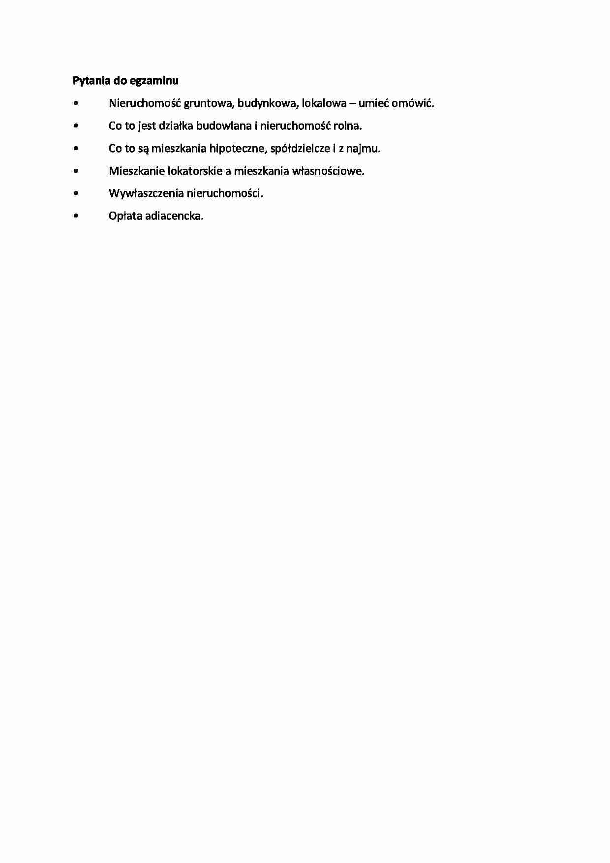 Gospodarka nieruchomościami- pytania do egzaminu - strona 1