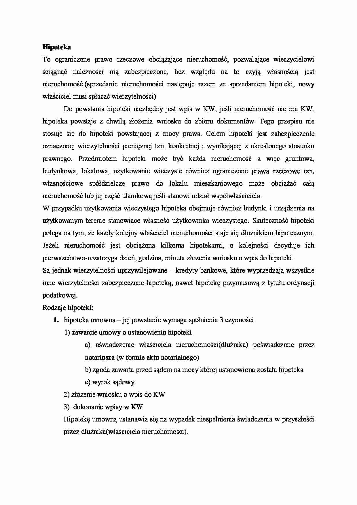 Hipoteka- opracowanie - strona 1