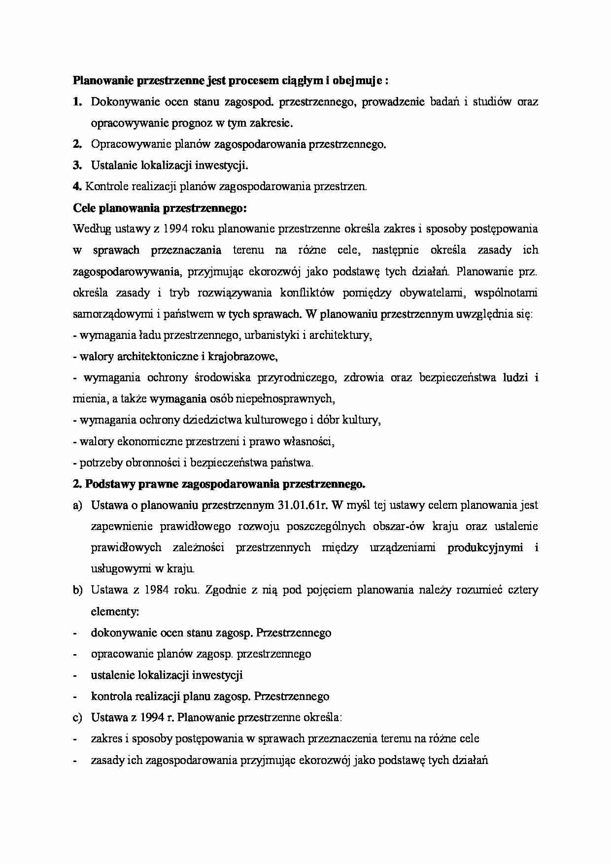 Planowanie przestrzenne- opracowanie - strona 1