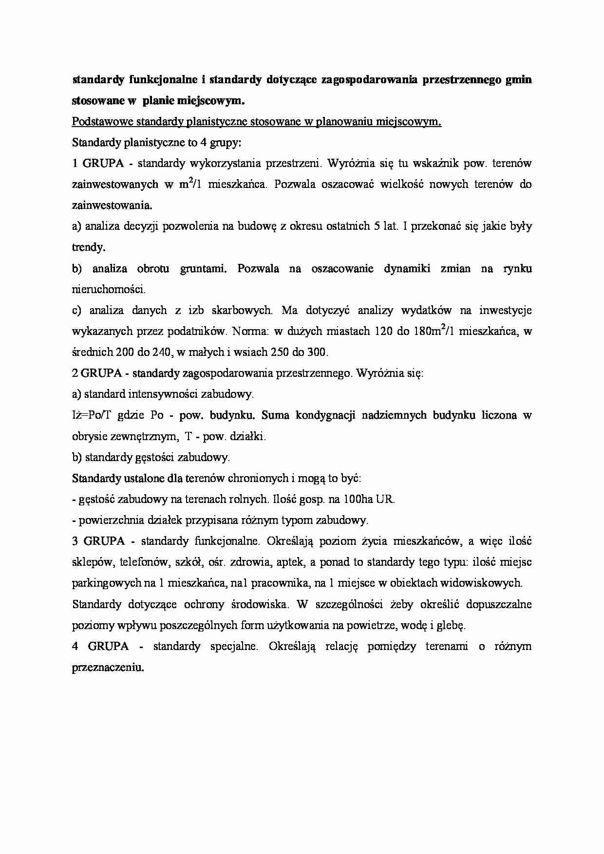 Standardy funkcjonalne i standardy dotyczące zagospodarowania przestrzennego gmin stosowane w planie miejscowym- opracowanie - strona 1