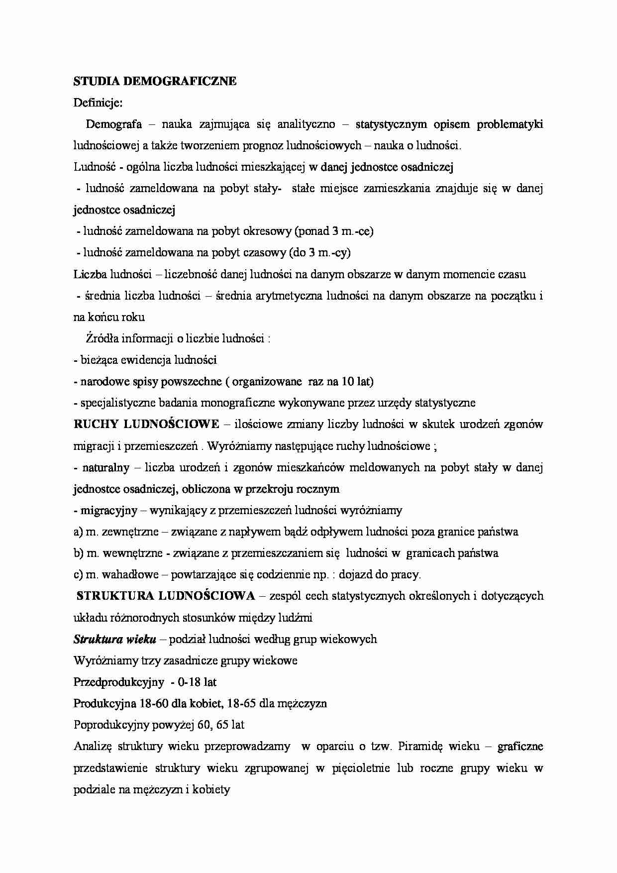 Studia demograficzne- opracowanie - strona 1