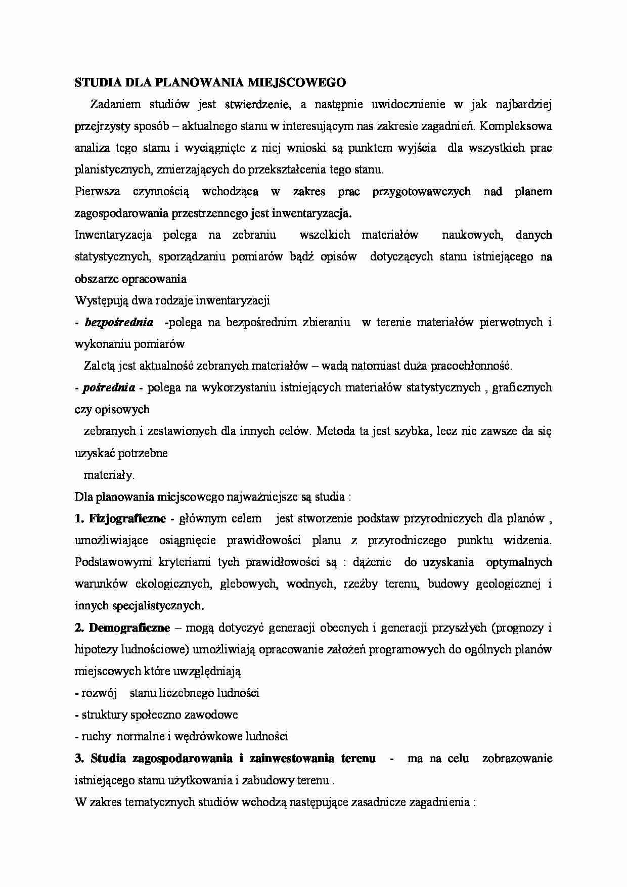 Studia dla planowania miejscowego- opracowanie  - strona 1