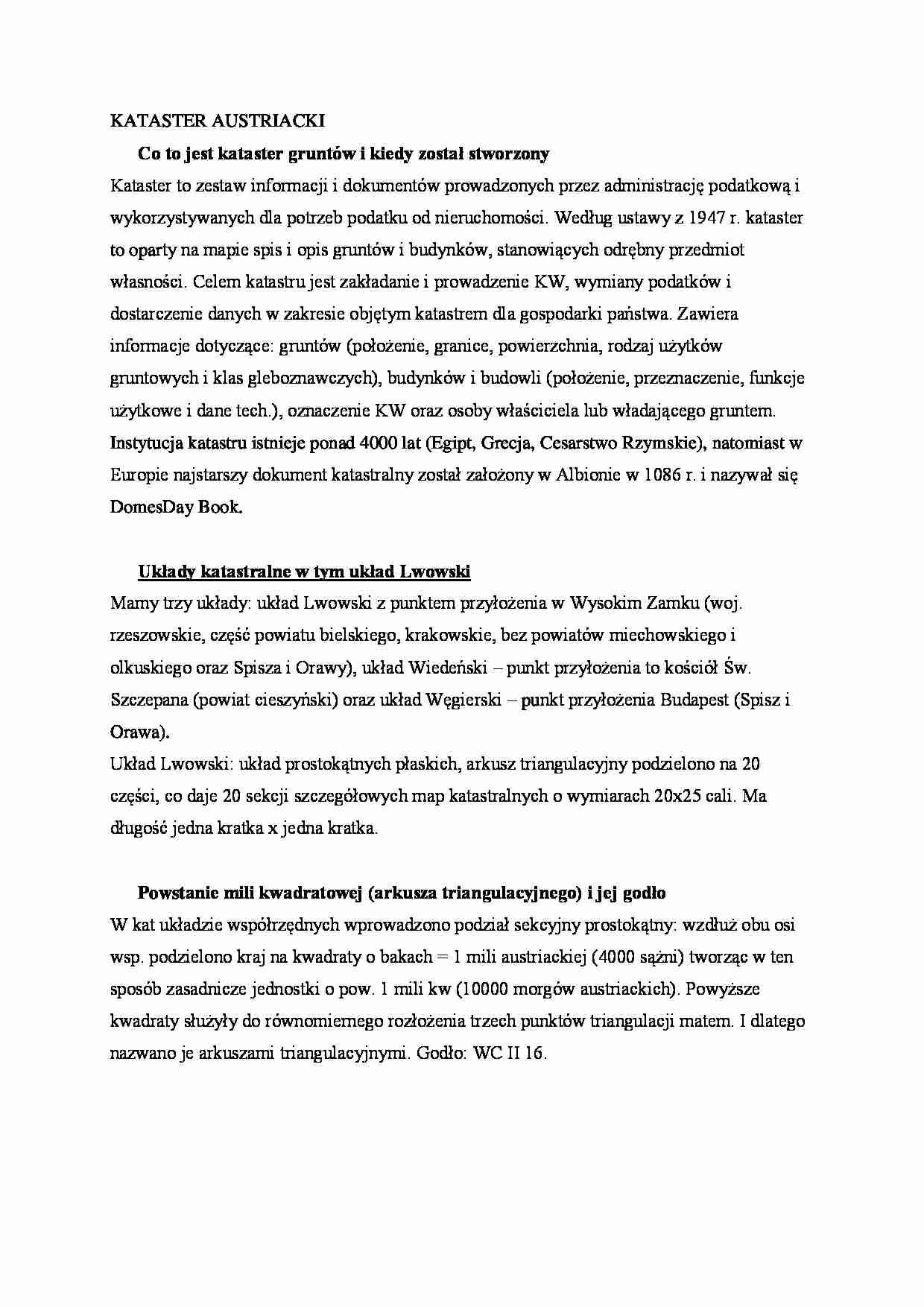 Kataster austriacki- opracowanie - strona 1