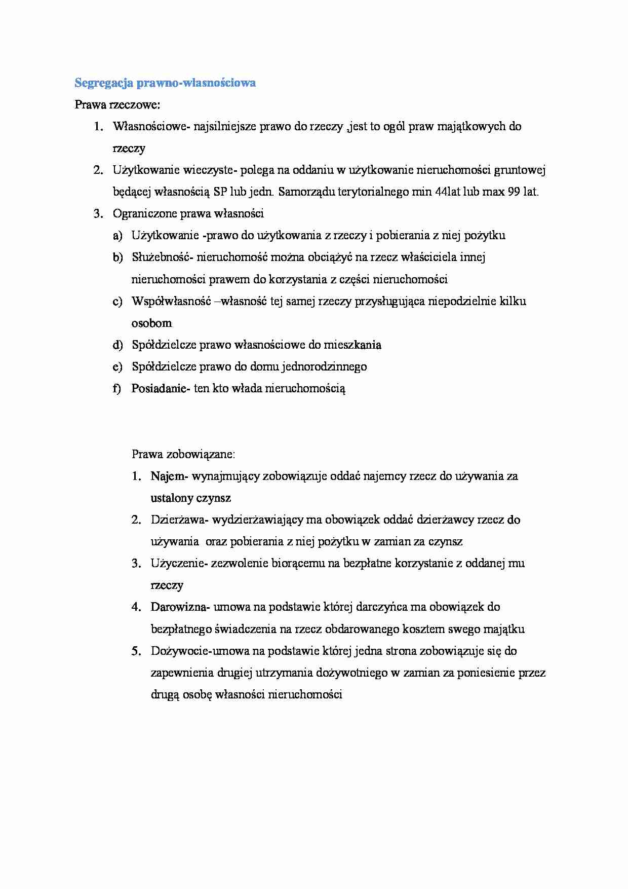 Segregacja prawno - własnościowa - opracowanie - strona 1