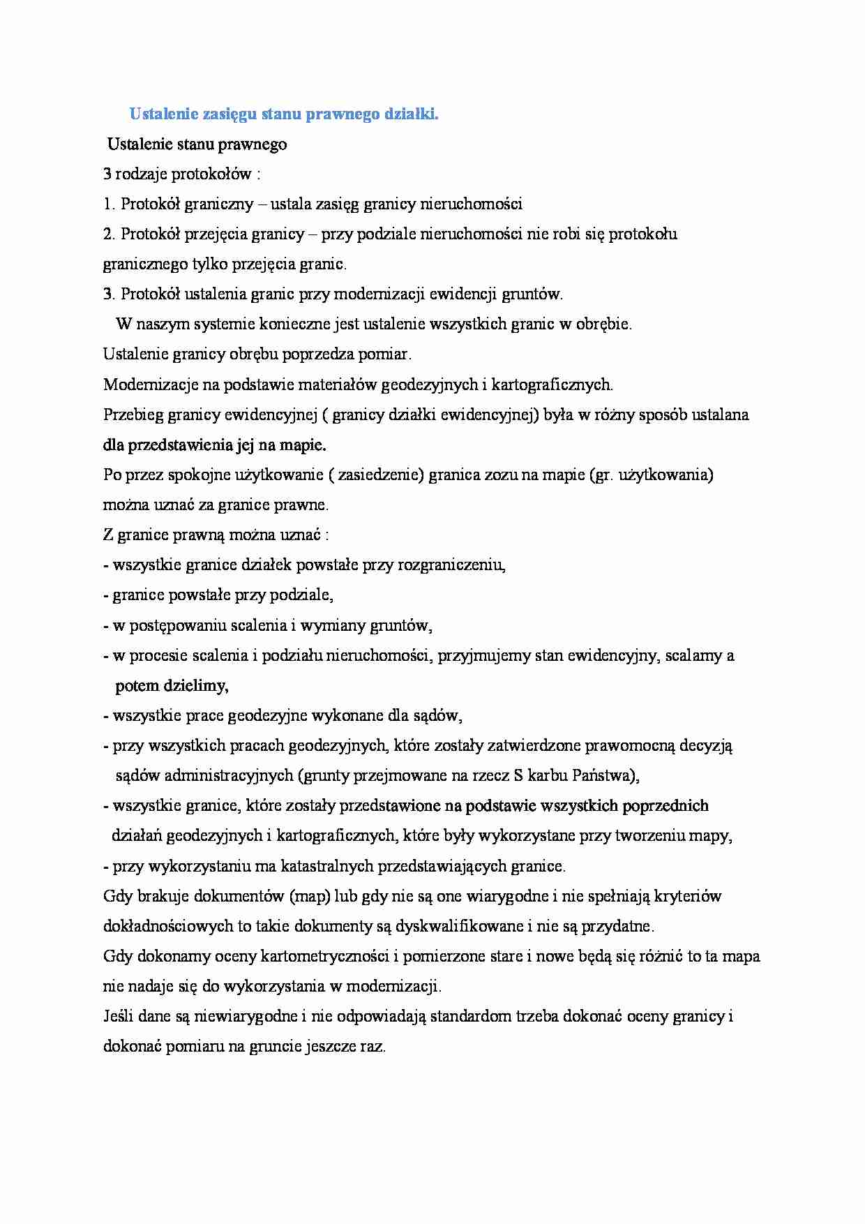 Ustalenie zasięgu stanu prawnego działki- opracowanie - strona 1
