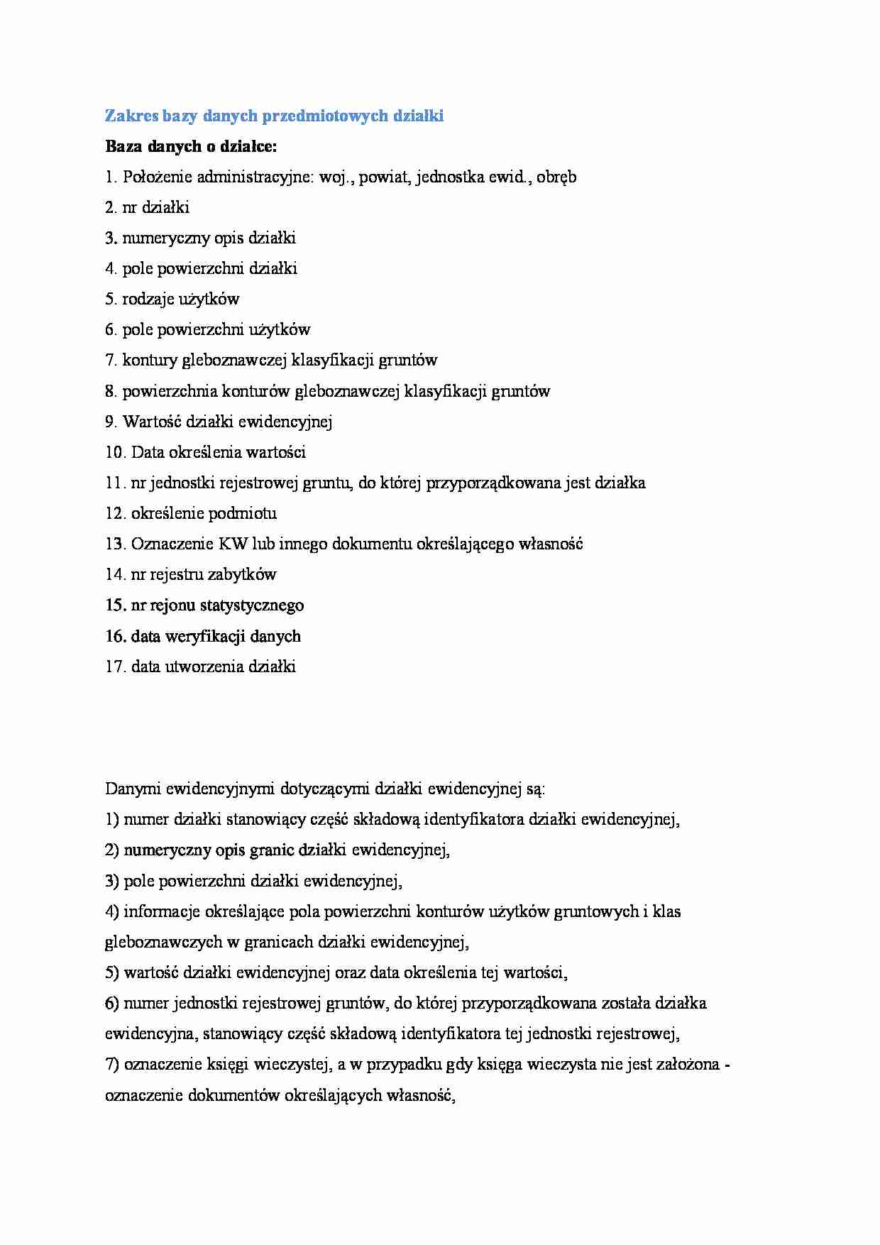 Zakres bazy danych przedmiotowych działki- opracowanie - strona 1