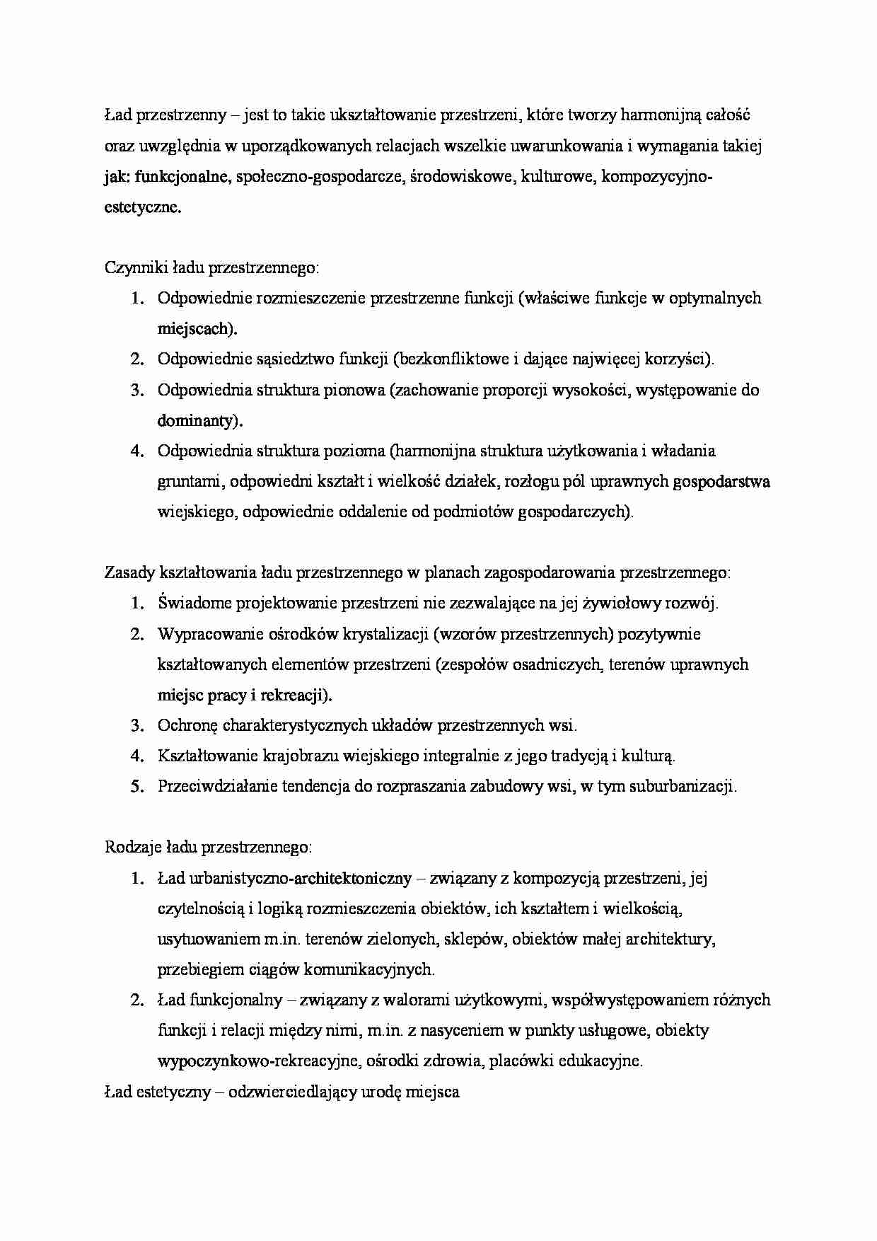 Ład przestrzenny- opracowanie - strona 1