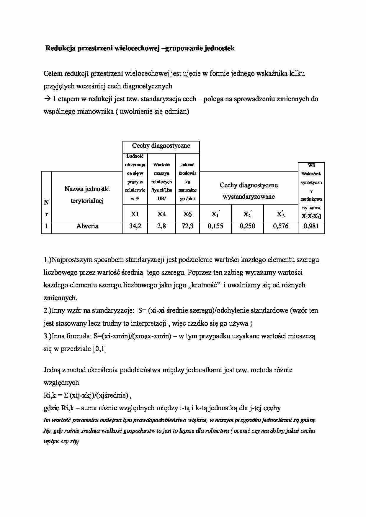 Redukcja przestrzeni wielocechowej- opracowanie - strona 1