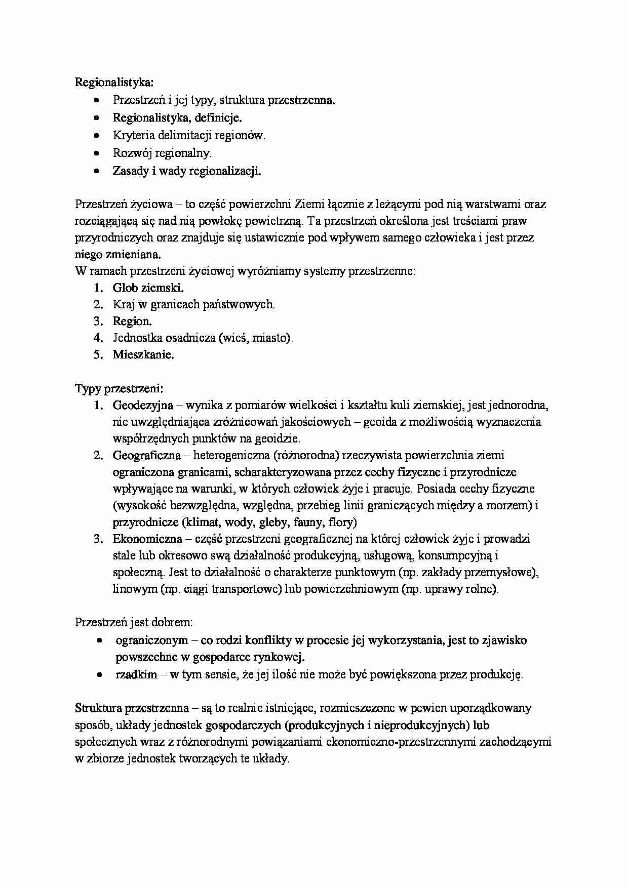 Regionalizacja- opracowanie - strona 1