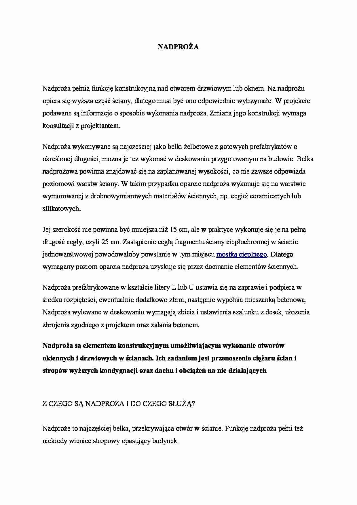 Nadproża- opracowanie - strona 1